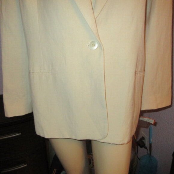 90s Vtg Linen Blend Blazer Size 18W Jacket Lined Neutral Minimalist Career NEW - Picture 3 of 12